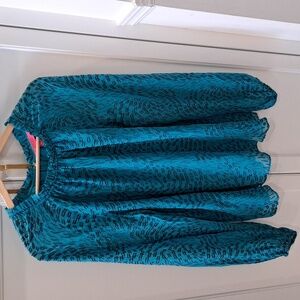 Lilly Pulitzer Caline silk teal long sleeves blouse size XL